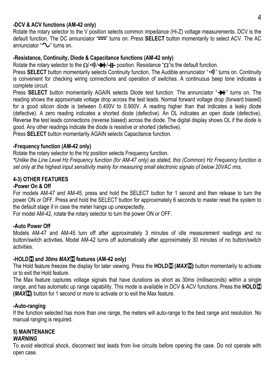 Amprobe AM-42 Multimeters User Manual | Page 4 / 8