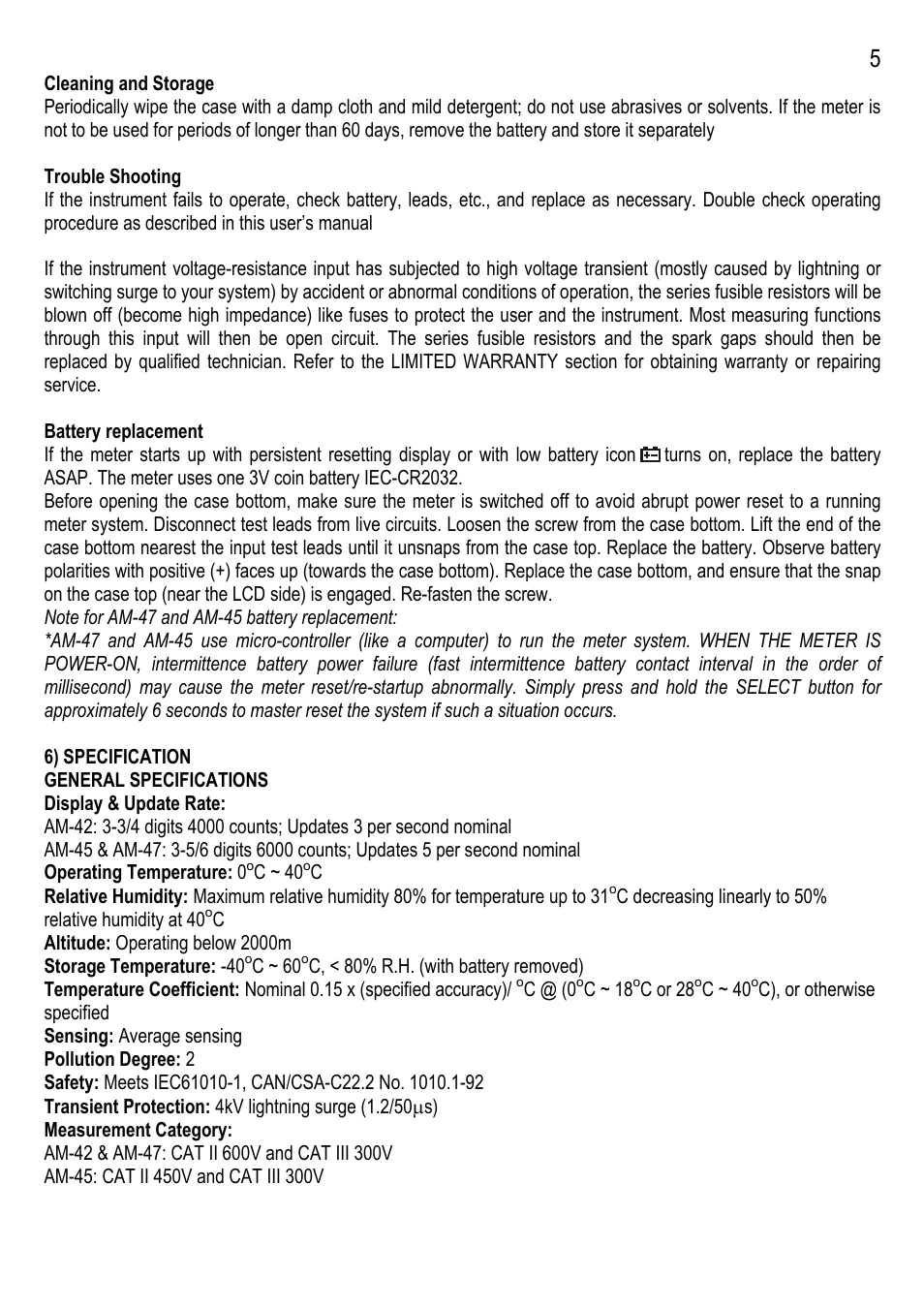 Amprobe AM-42 Multimeters User Manual | Page 5 / 8