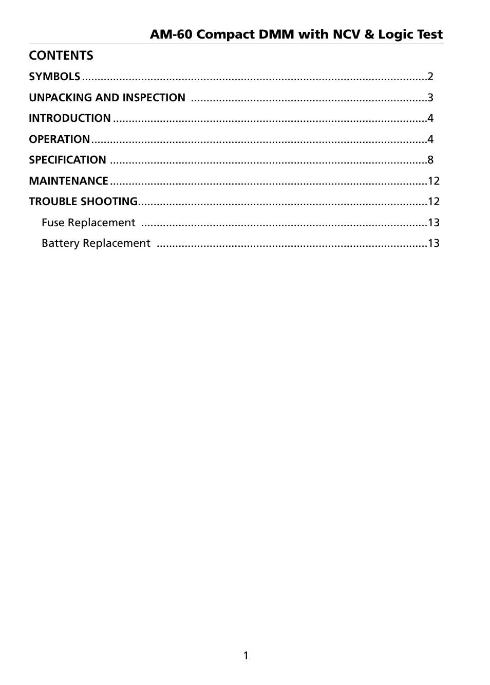 Amprobe AM-60 Compact-Digital-Multimeter User Manual | Page 6 / 20