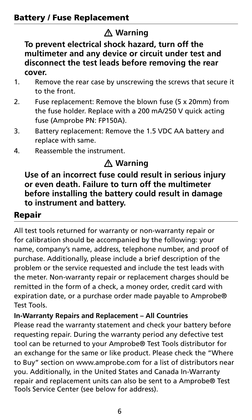 Amprobe AM8C Analog-Multimeter User Manual | Page 12 / 66