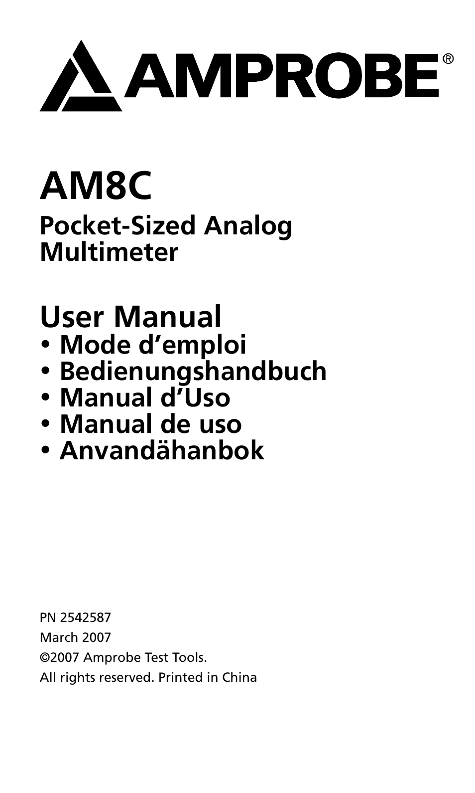 Am8c, User manual | Amprobe AM8C Analog-Multimeter User Manual | Page 3 / 66