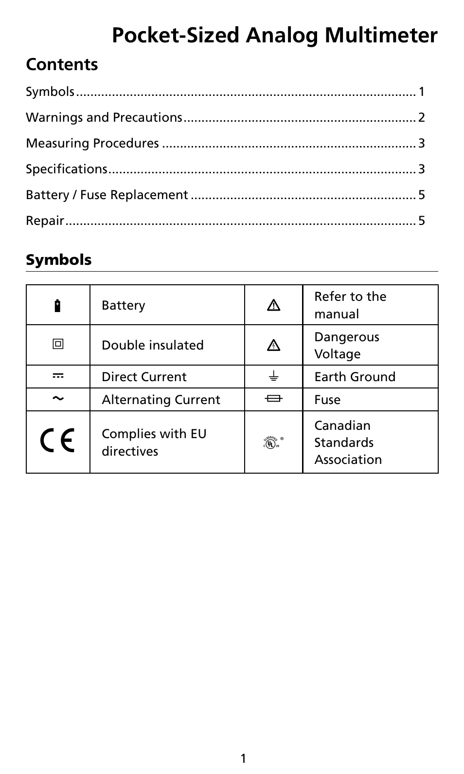 Amprobe AM8C Analog-Multimeter User Manual | Page 7 / 66