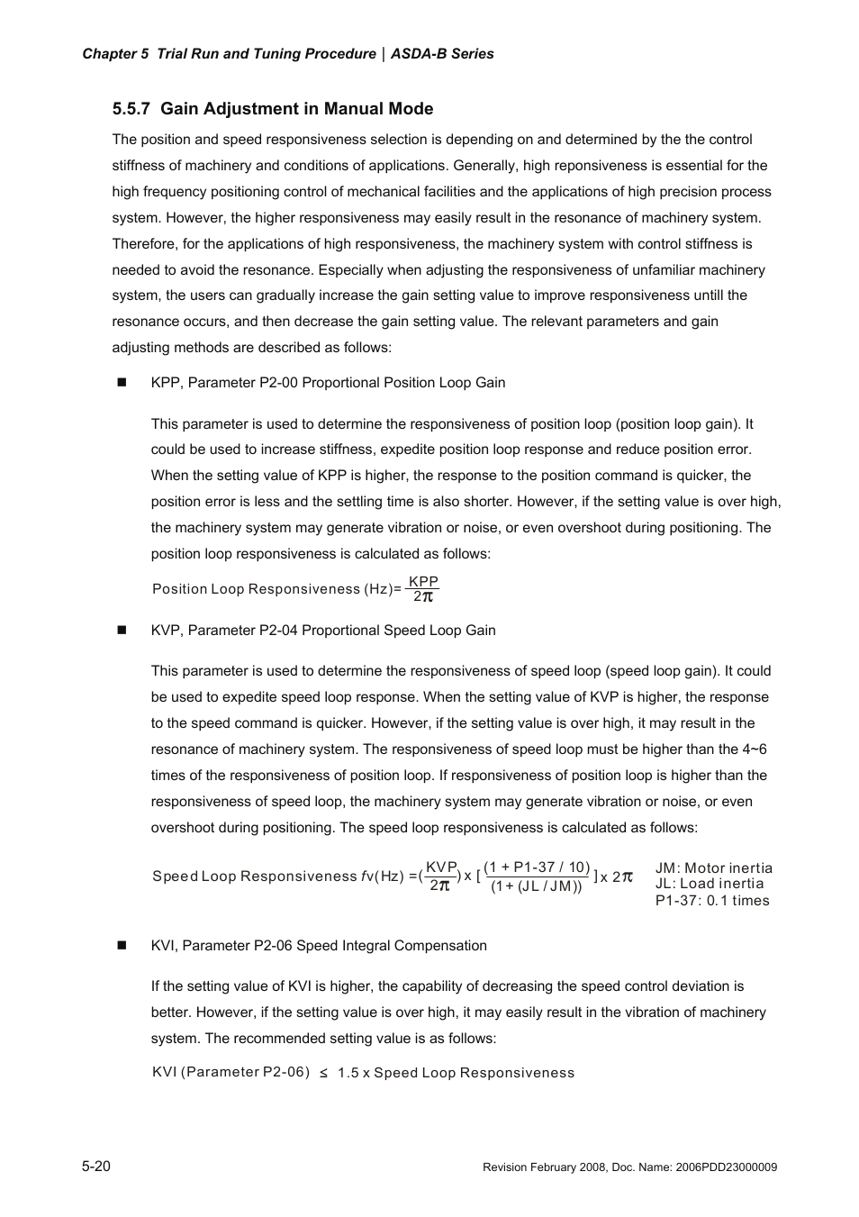 7 gain adjustment in manual mode, 7 gain, Adjustment in manual mode -20 | Delta Electronics AC Servo Drive ASDA-B User Manual | Page 113 / 321