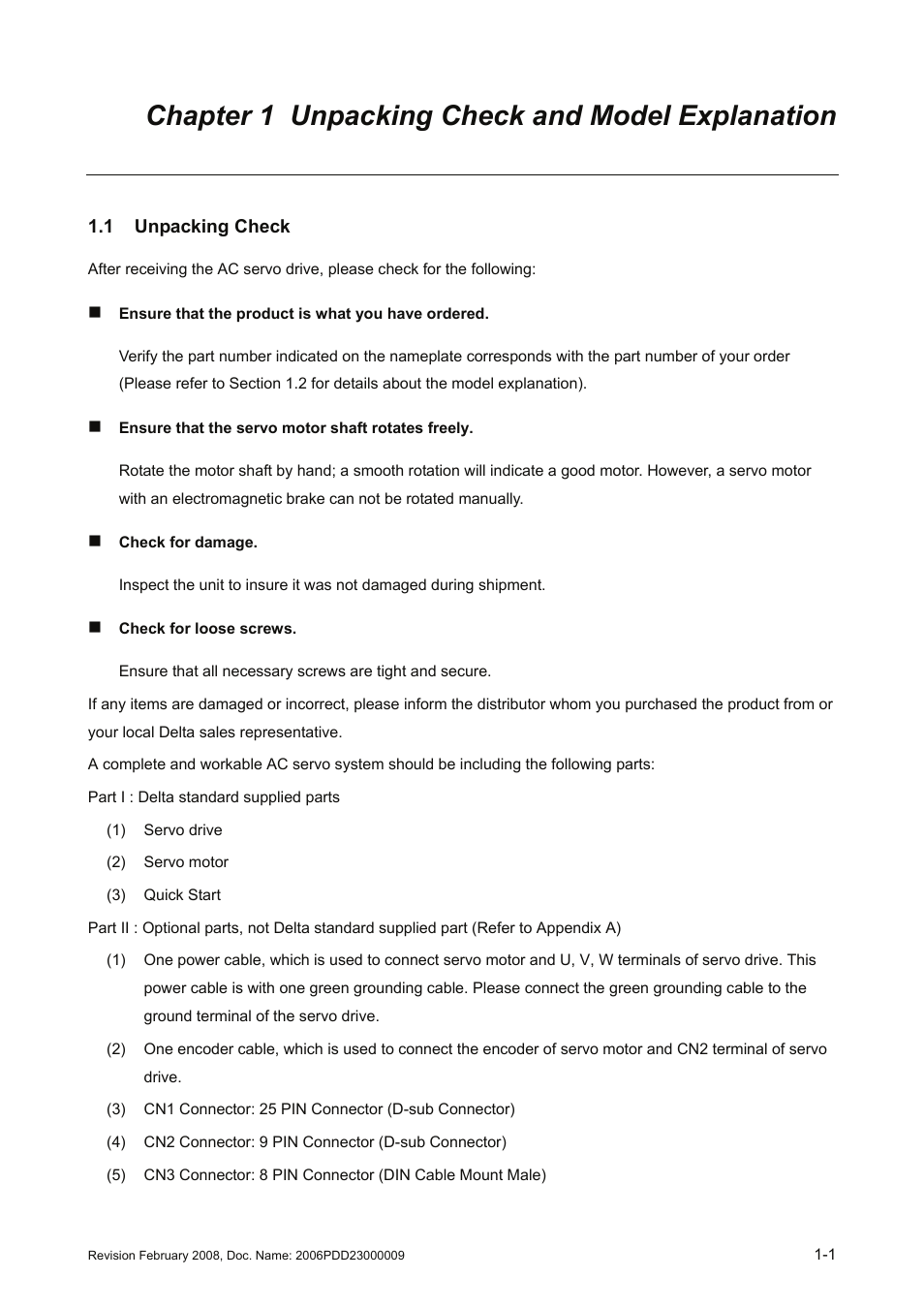 Chapter 1 unpacking check and model explanation, 1 unpacking check, Chapter 1 unpacking check and model explanation -1 | 1 unpacking check -1 | Delta Electronics AC Servo Drive ASDA-B User Manual | Page 14 / 321