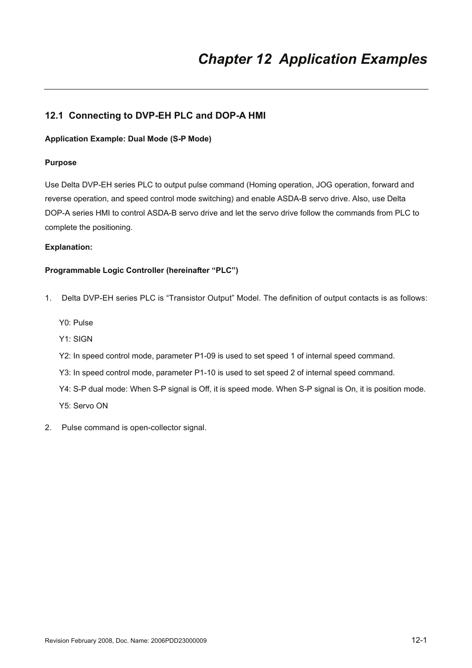 Chapter 12 application examples, 1 connecting to dvp-eh plc and dop-a hmi, Chapter 12 application examples -1 | 1 connecting to dvp-eh plc and dop-a hmi -1 | Delta Electronics AC Servo Drive ASDA-B User Manual | Page 290 / 321
