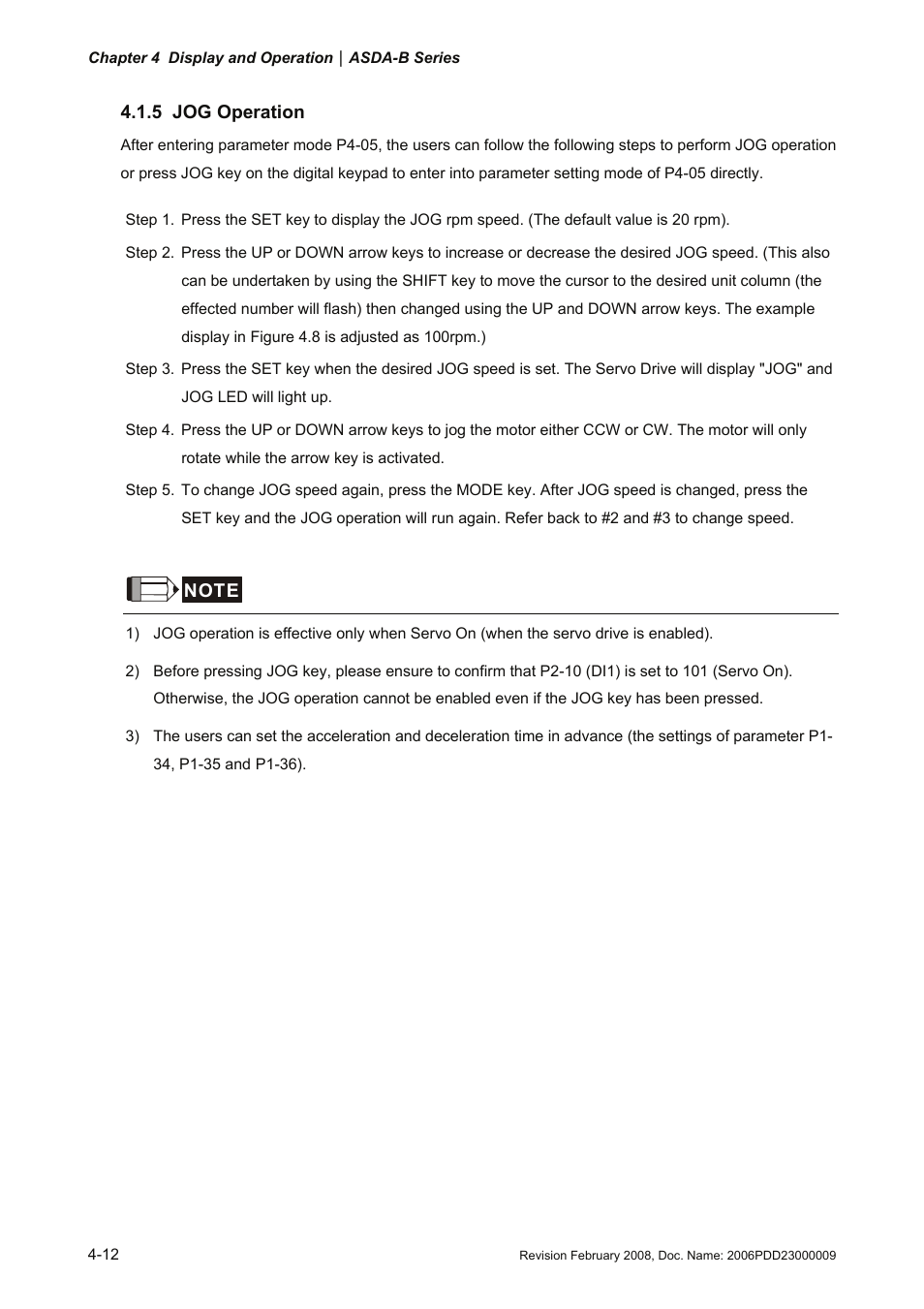 5 jog operation, 5 jog, Operation -12 | Delta Electronics AC Servo Drive ASDA-B User Manual | Page 67 / 321