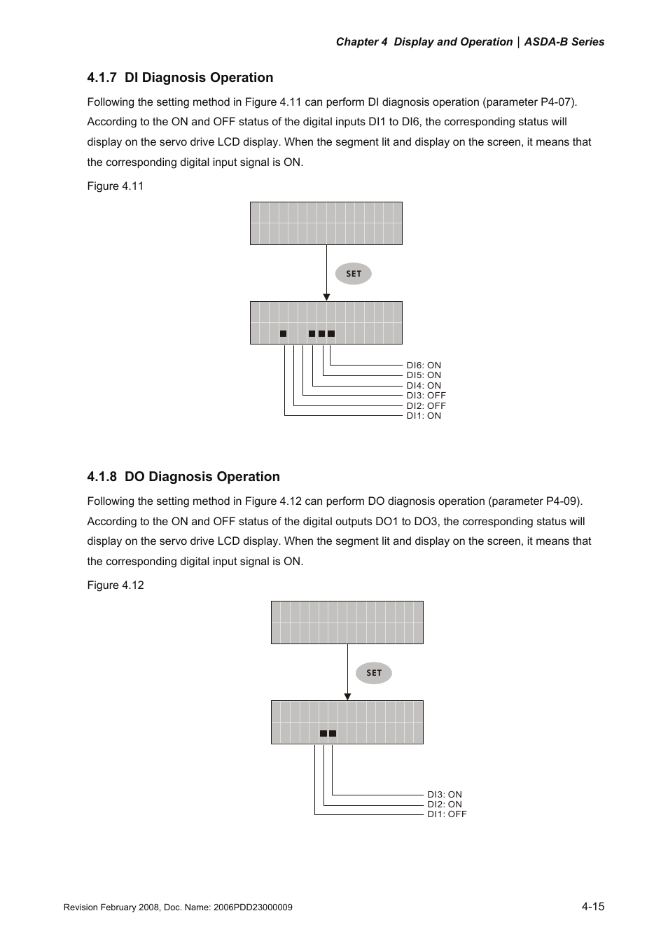 7 di diagnosis operation, 8 do diagnosis operation, 7 di | Diagnosis operation -15, 8 do | Delta Electronics AC Servo Drive ASDA-B User Manual | Page 70 / 321