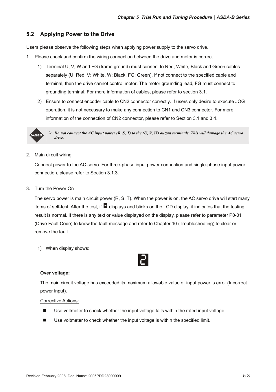 2 applying power to the drive, 2 applying, Power | To the drive -3 | Delta Electronics AC Servo Drive ASDA-B User Manual | Page 96 / 321