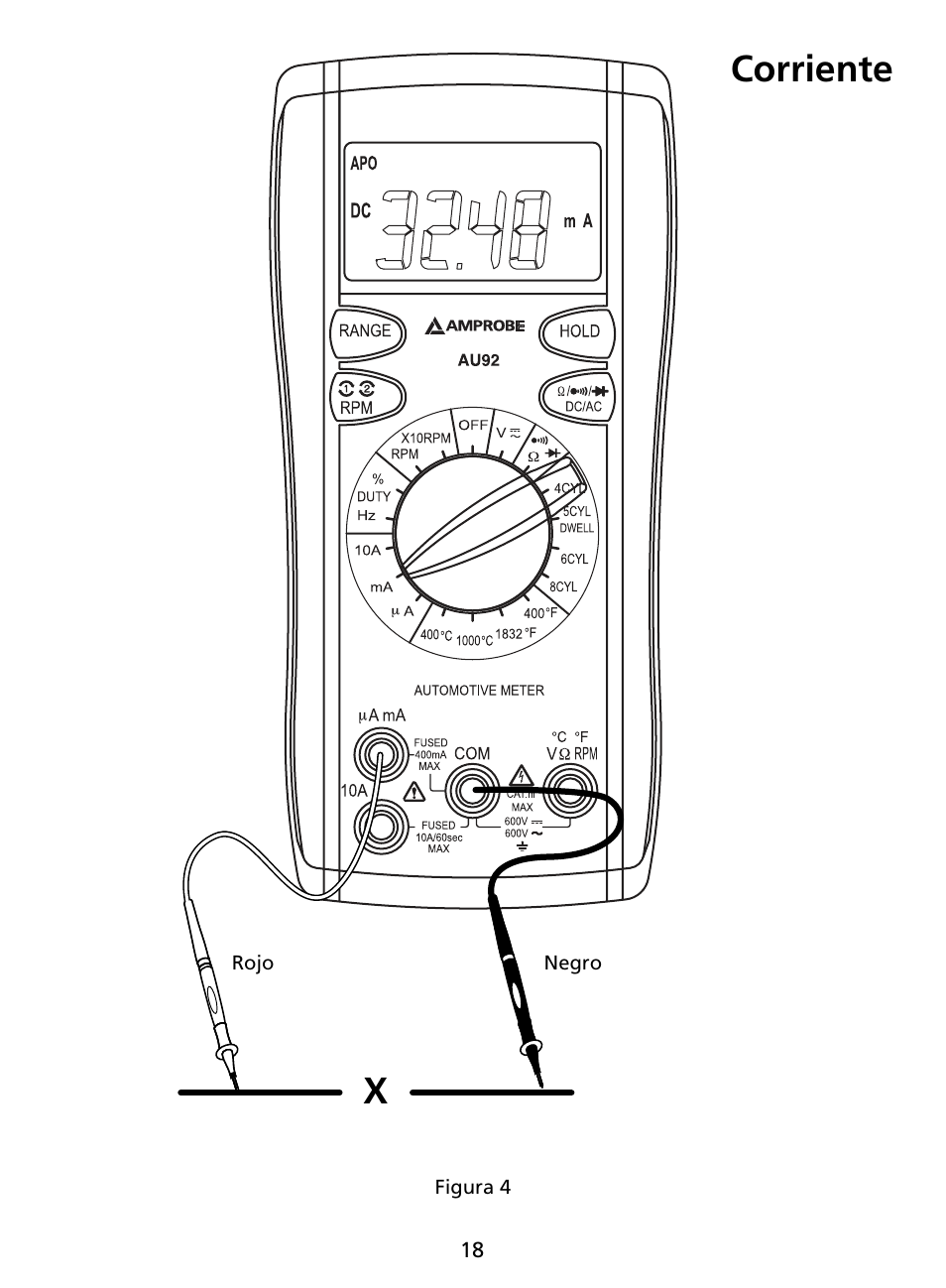 Corriente | Amprobe AU92 Automotive-Multimeter User Manual | Page 120 / 152