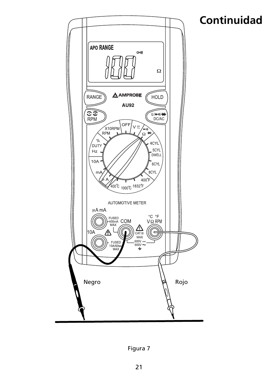 Continuidad | Amprobe AU92 Automotive-Multimeter User Manual | Page 123 / 152