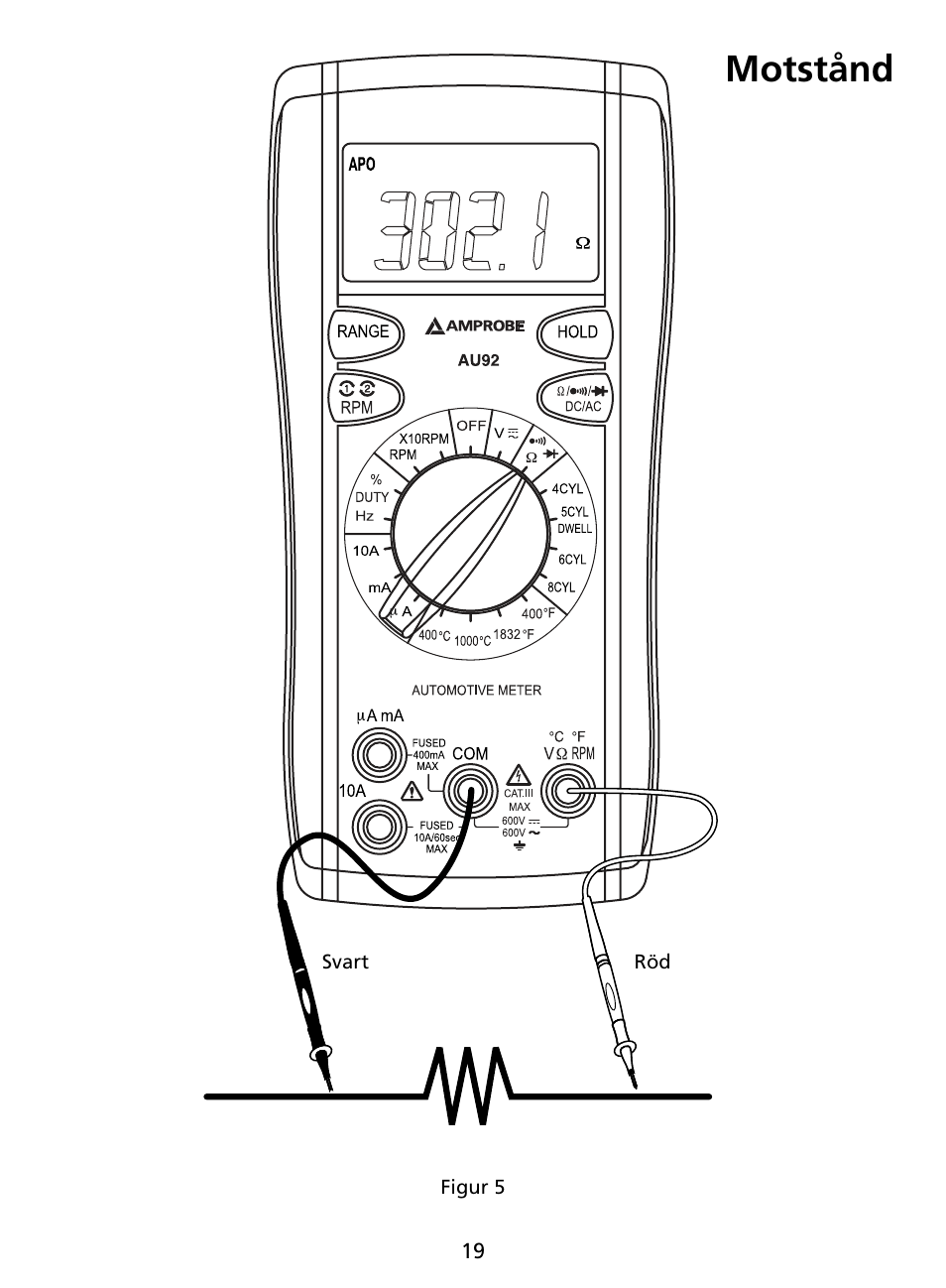 Motstånd | Amprobe AU92 Automotive-Multimeter User Manual | Page 146 / 152