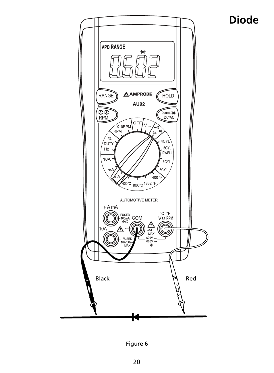 Diode | Amprobe AU92 Automotive-Multimeter User Manual | Page 22 / 152