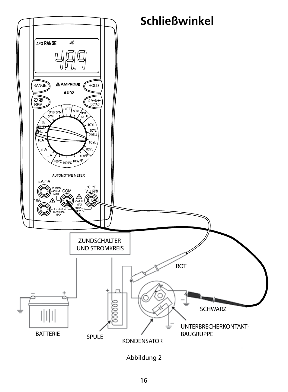 Schließwinkel | Amprobe AU92 Automotive-Multimeter User Manual | Page 68 / 152