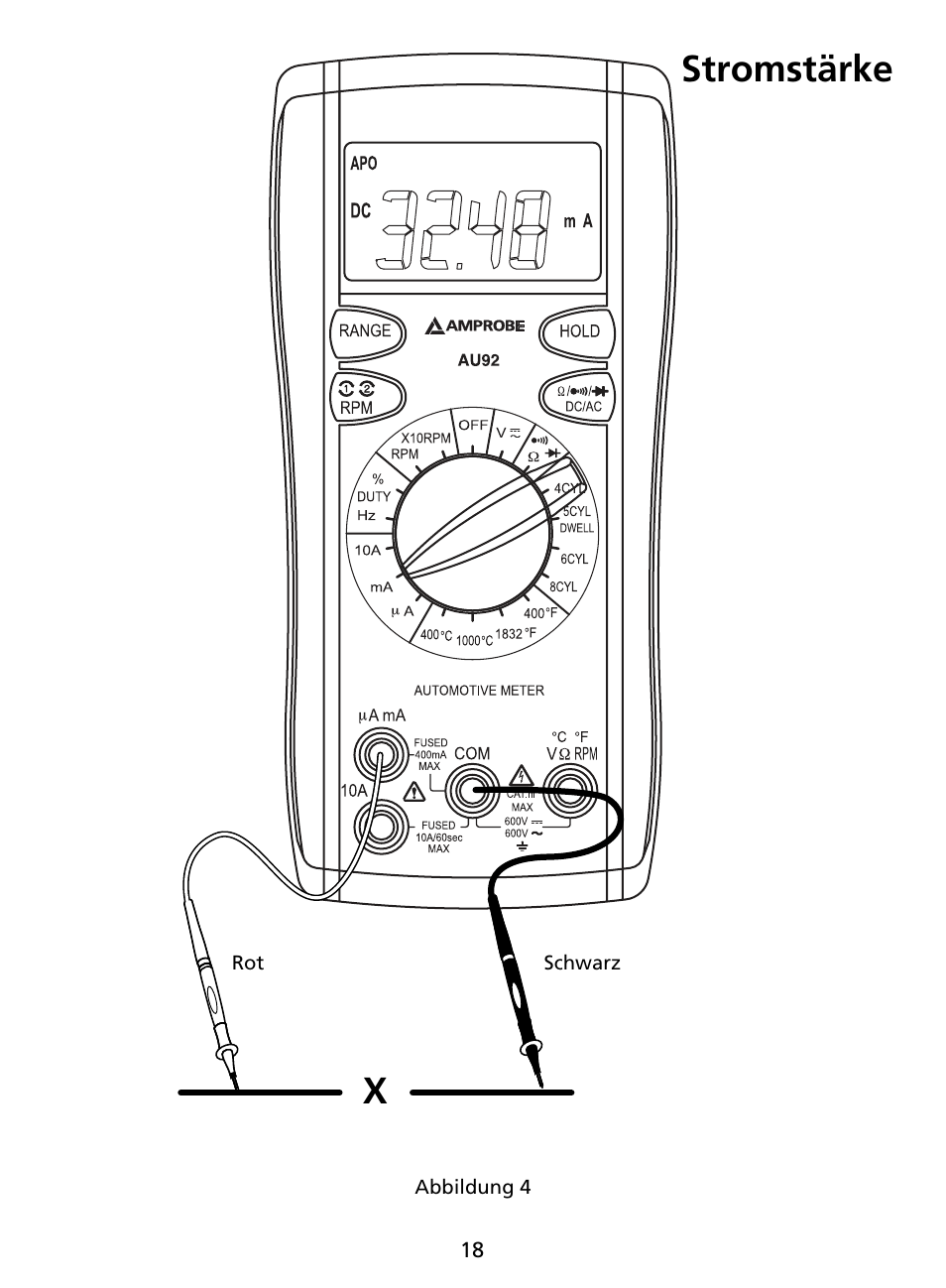 Stromstärke | Amprobe AU92 Automotive-Multimeter User Manual | Page 70 / 152