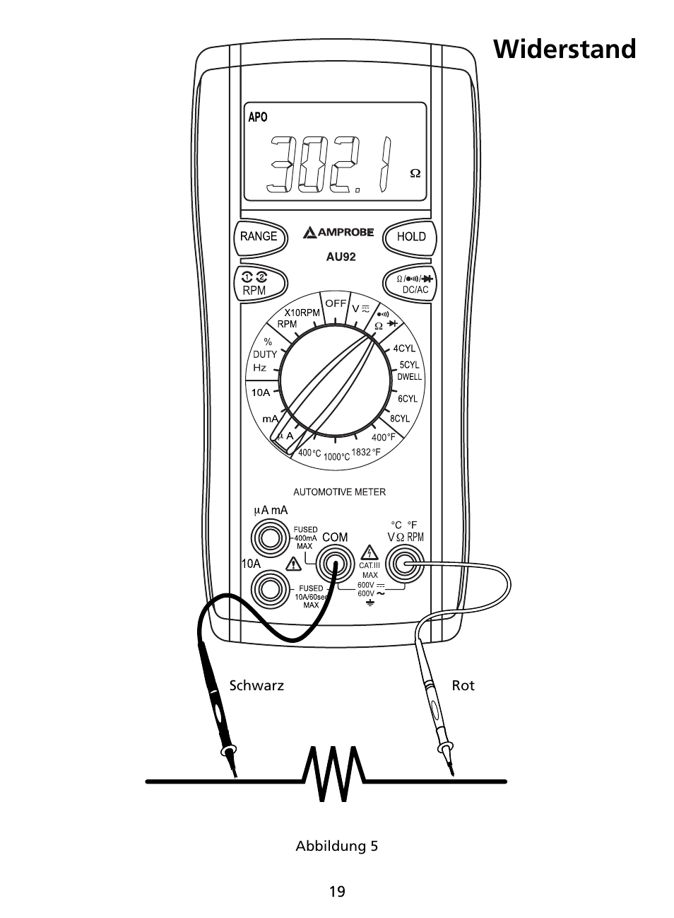 Widerstand | Amprobe AU92 Automotive-Multimeter User Manual | Page 71 / 152