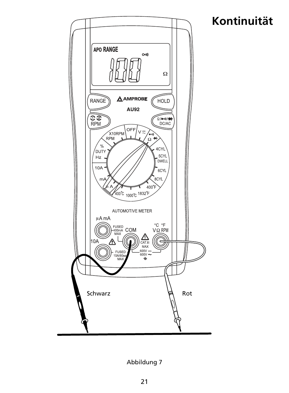 Kontinuität | Amprobe AU92 Automotive-Multimeter User Manual | Page 73 / 152