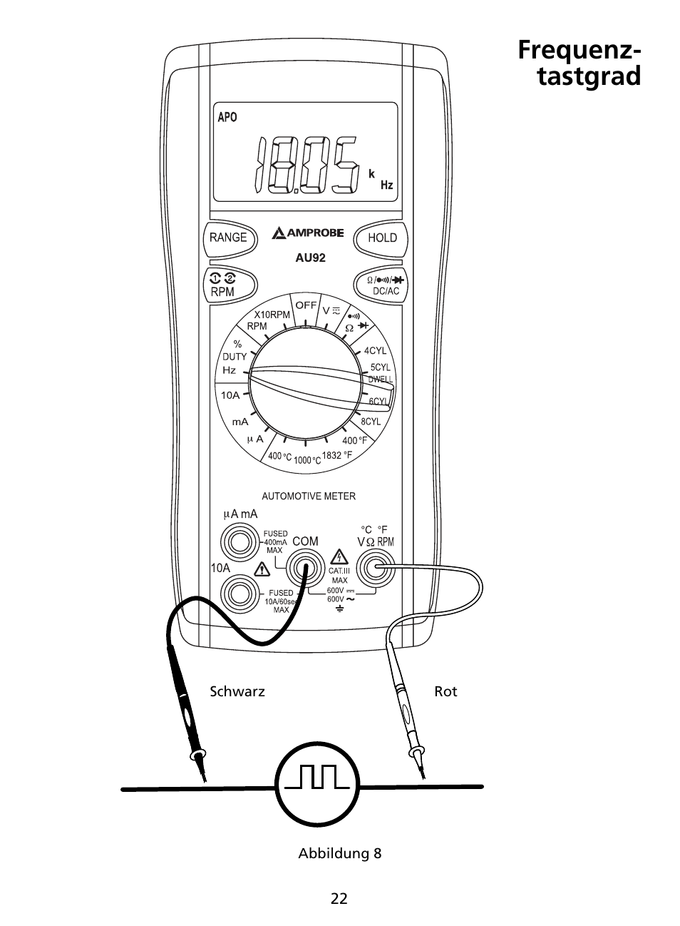 Frequenz- tastgrad | Amprobe AU92 Automotive-Multimeter User Manual | Page 74 / 152