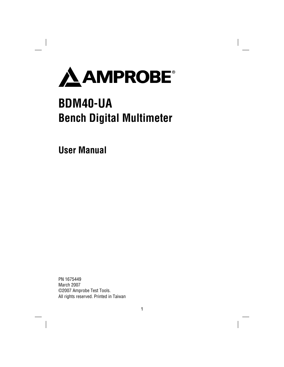 Bdm40-ua, Bench digital multimeter, User manual | Amprobe BDM40-UA Bench-Digital-Multimeter User Manual | Page 2 / 28