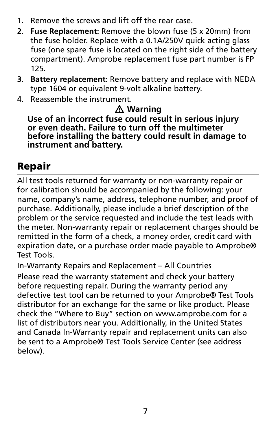 Repair | Amprobe CR50A Capacitance-Resistance-Meter User Manual | Page 11 / 46