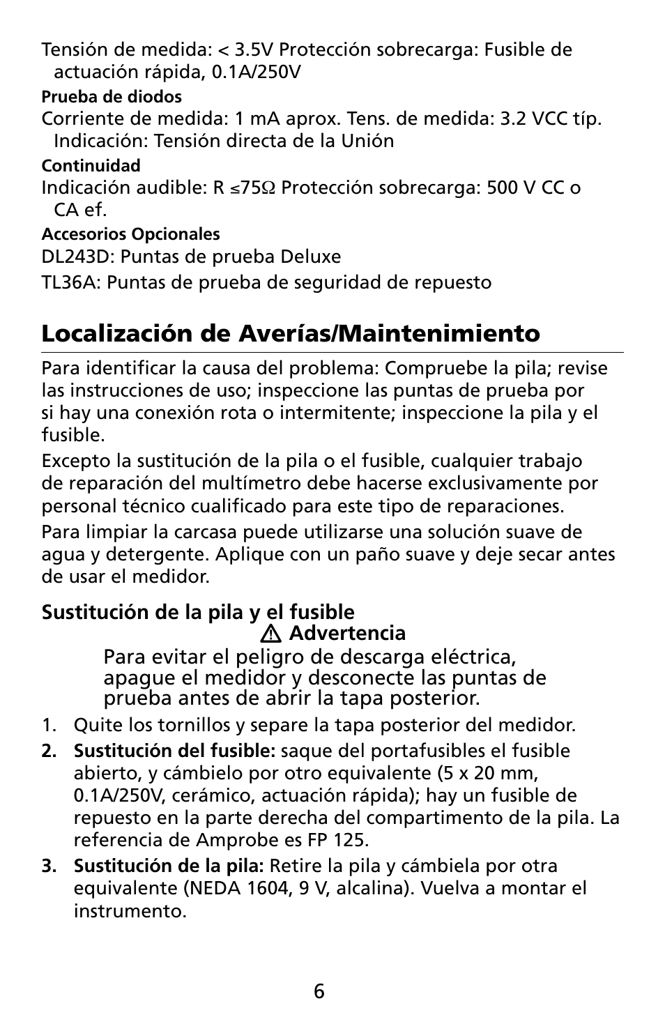 Localización de averías/maintenimiento | Amprobe CR50A Capacitance-Resistance-Meter User Manual | Page 32 / 46