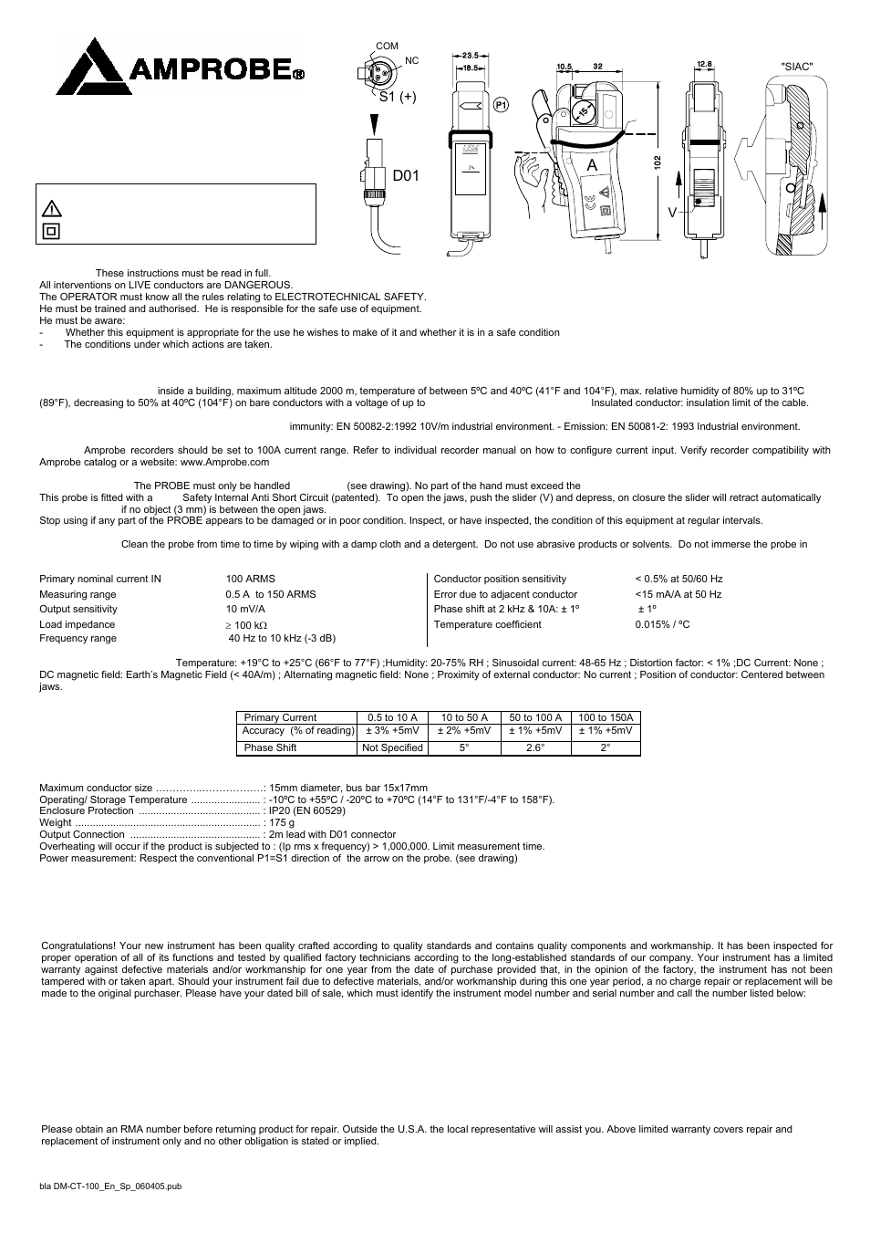 Amprobe DM-CT-100 Current-Transducer User Manual | 2 pages