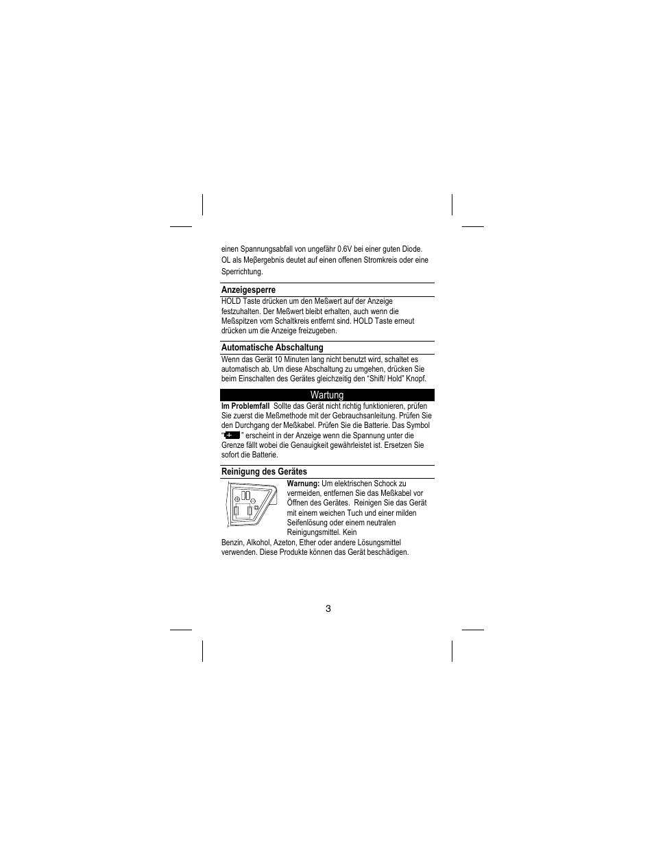 Wartung, Anzeigesperre, Automatische abschaltung | Amprobe DM73C Digital-Multimeter User Manual | Page 39 / 55