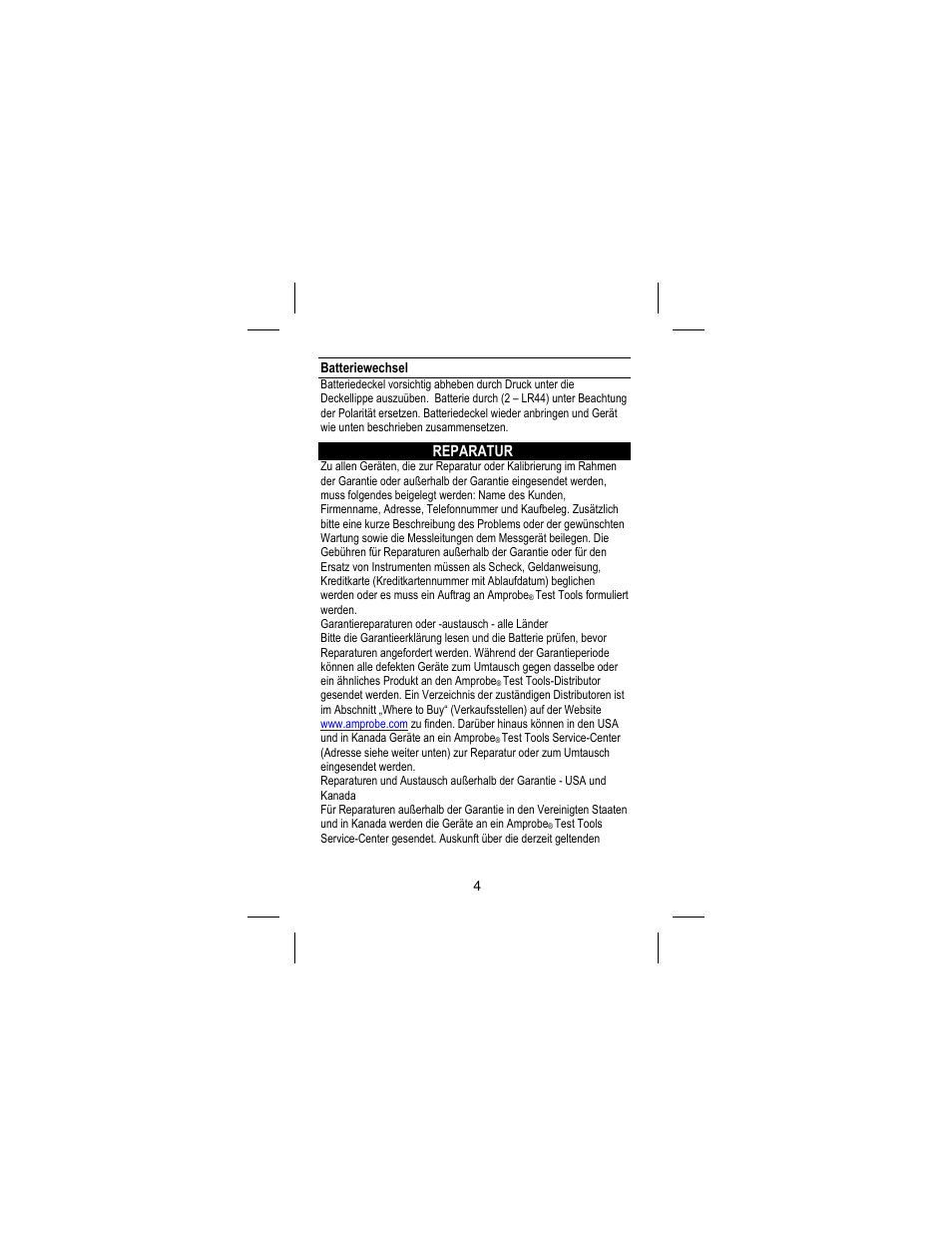 Reparatur, Batteriewechsel | Amprobe DM73C Digital-Multimeter User Manual | Page 40 / 55
