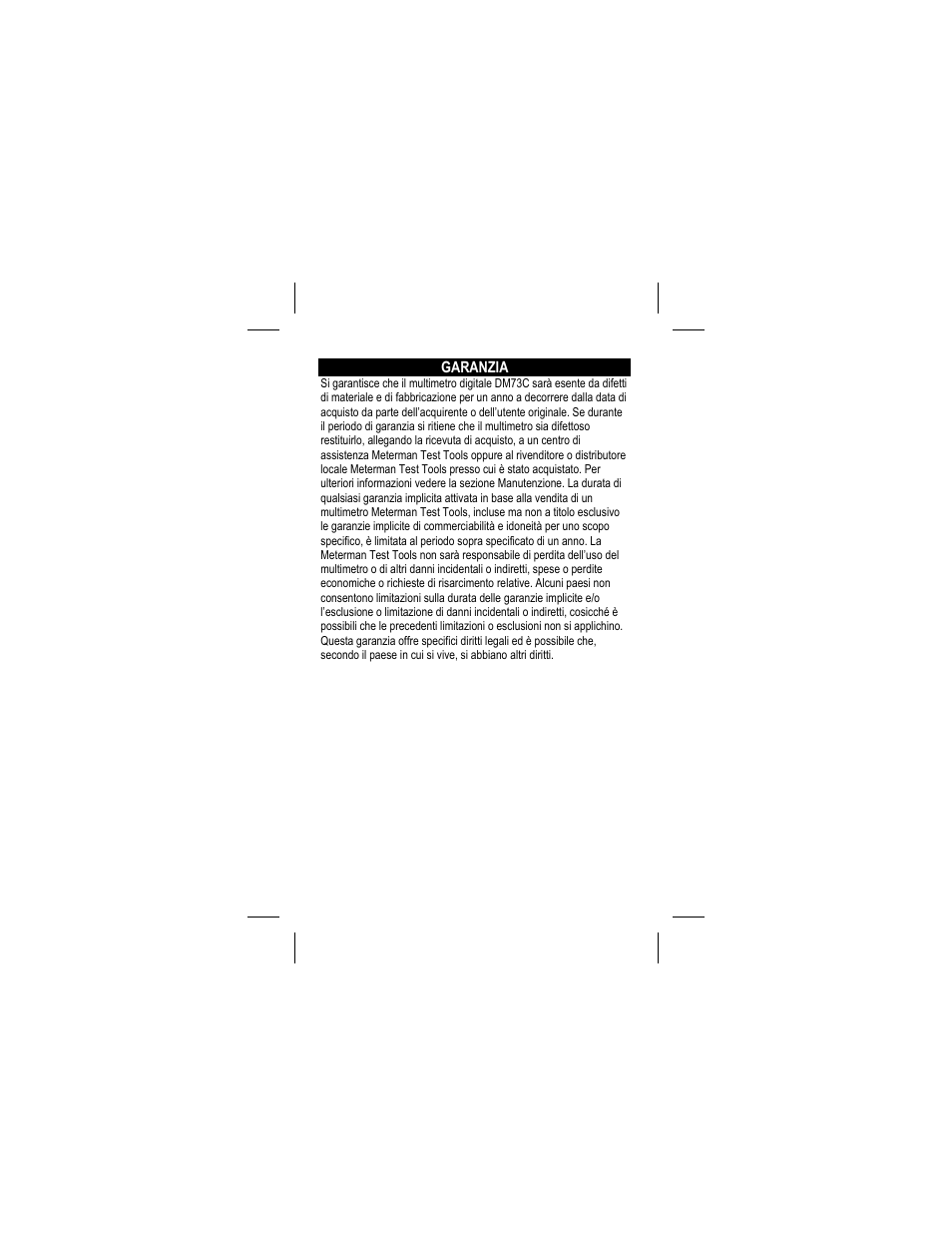 Garanzia | Amprobe DM73C Digital-Multimeter User Manual | Page 46 / 55