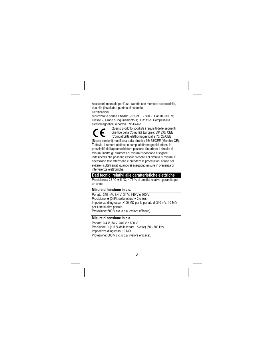 Misure di tensione in c.c, Misure di tensione in c.a | Amprobe DM73C Digital-Multimeter User Manual | Page 52 / 55