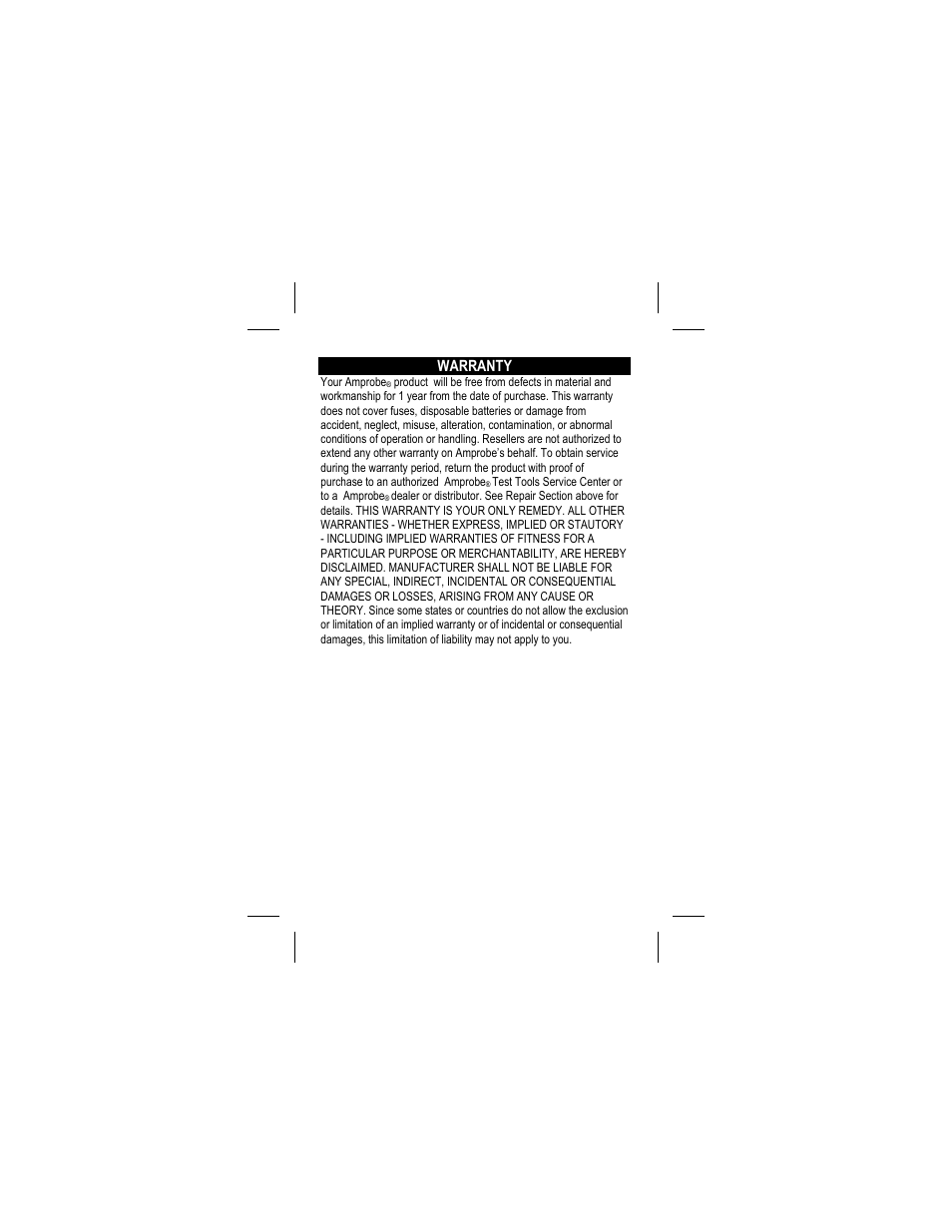 Warranty | Amprobe DM73C Digital-Multimeter User Manual | Page 6 / 55