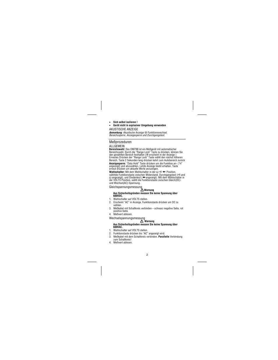 Meßprozeduren | Amprobe DM78B Digital-Multimeter User Manual | Page 14 / 35