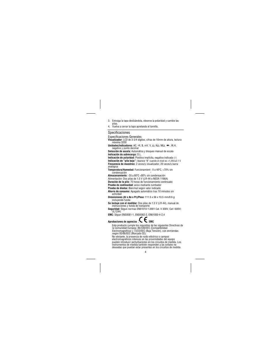 Specificaciones | Amprobe DM78B Digital-Multimeter User Manual | Page 24 / 35