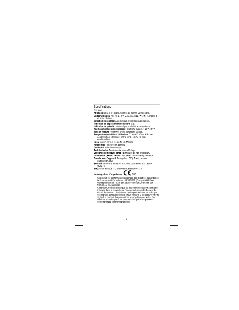 Specifications | Amprobe DM78B Digital-Multimeter User Manual | Page 32 / 35