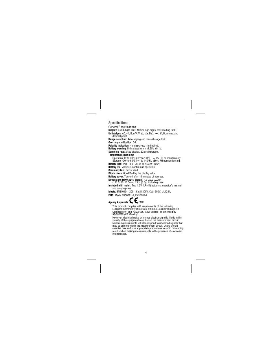 Specifications | Amprobe DM78B Digital-Multimeter User Manual | Page 8 / 35