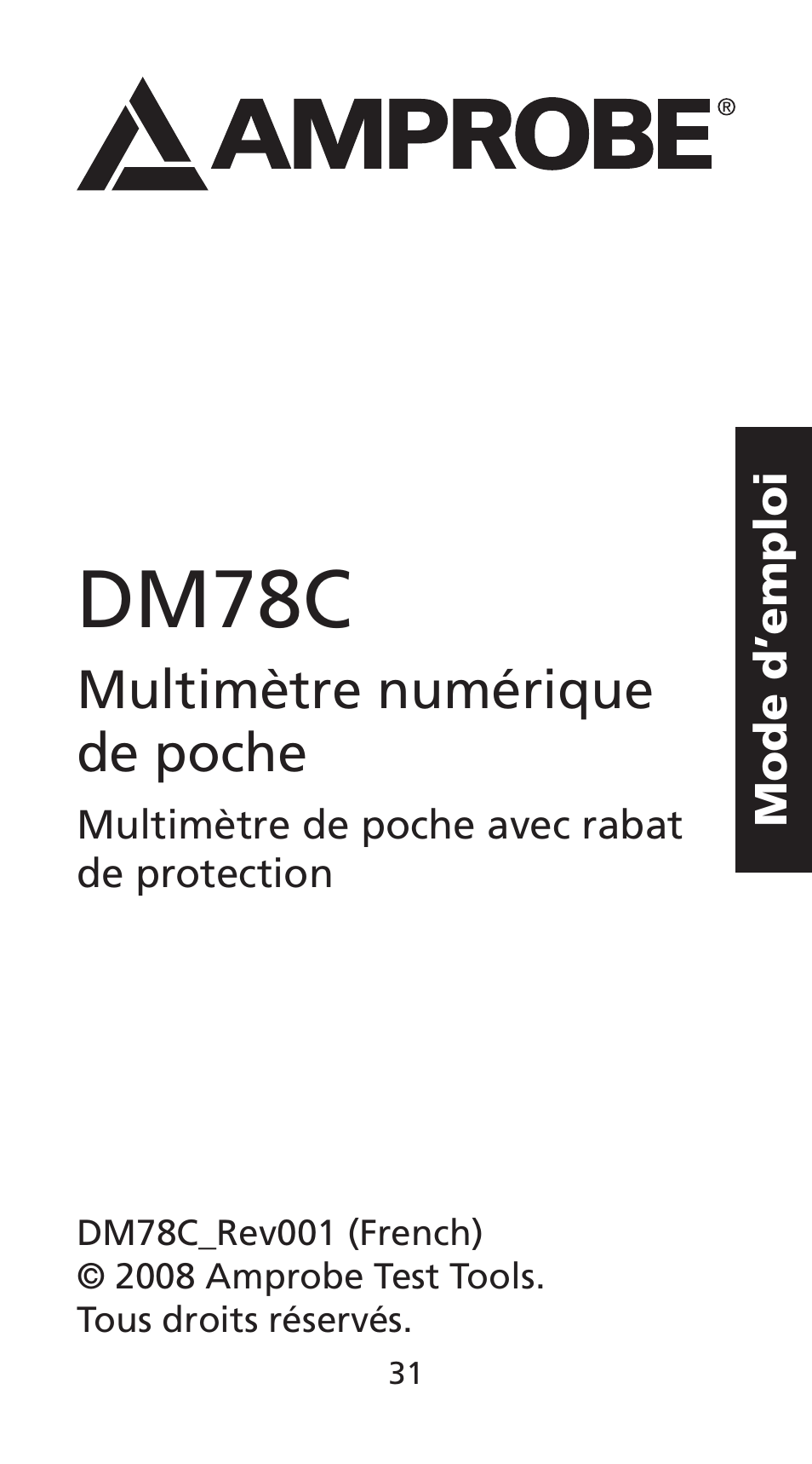 Dm78c, Multimètre numérique de poche | Amprobe DM78C Digital-Pocket-Multimeter User Manual | Page 32 / 95