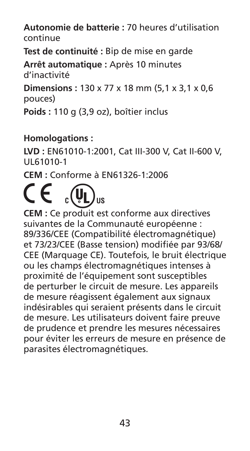 Amprobe DM78C Digital-Pocket-Multimeter User Manual | Page 44 / 95