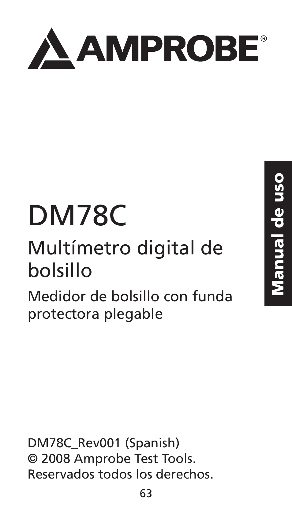 Dm78c, Multímetro digital de bolsillo | Amprobe DM78C Digital-Pocket-Multimeter User Manual | Page 64 / 95