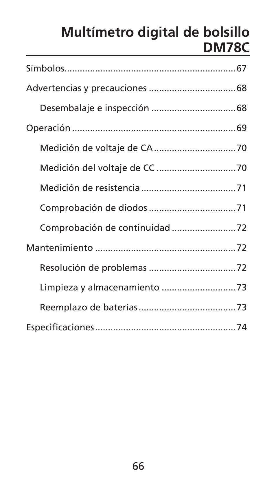 Multímetro digital de bolsillo dm78c | Amprobe DM78C Digital-Pocket-Multimeter User Manual | Page 67 / 95