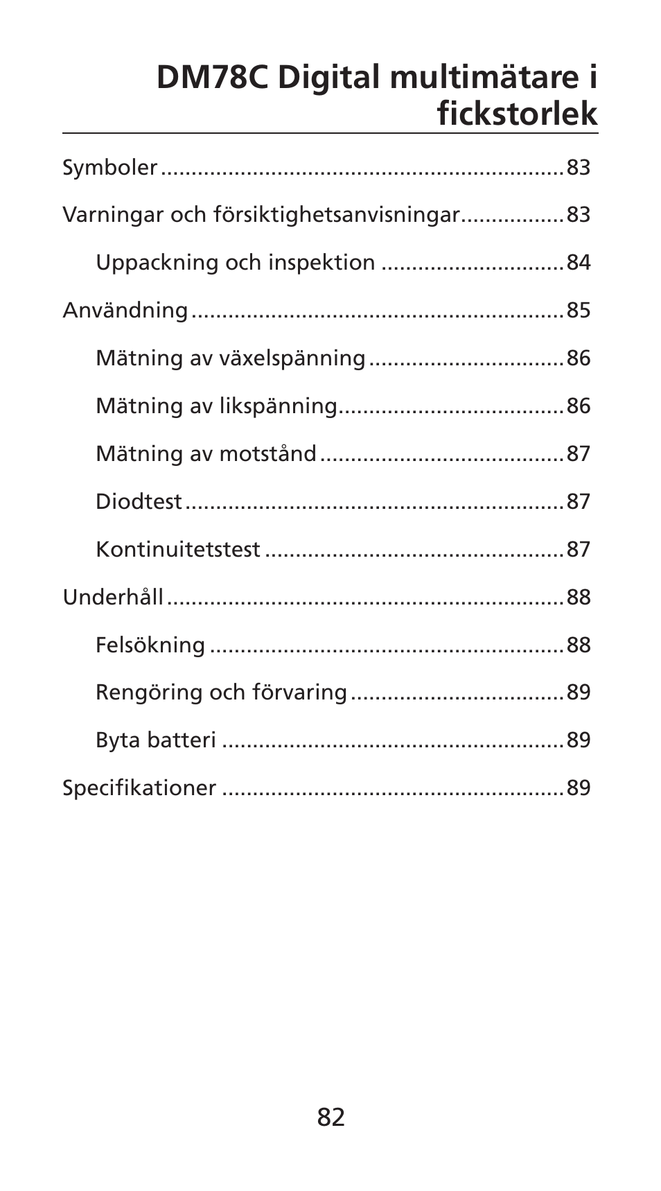 Dm78c digital multimätare i fickstorlek | Amprobe DM78C Digital-Pocket-Multimeter User Manual | Page 83 / 95