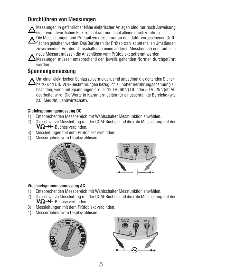 Durchführen von messungen, Spannungsmessung | Amprobe DM7C Digital-Multimeter User Manual | Page 19 / 76