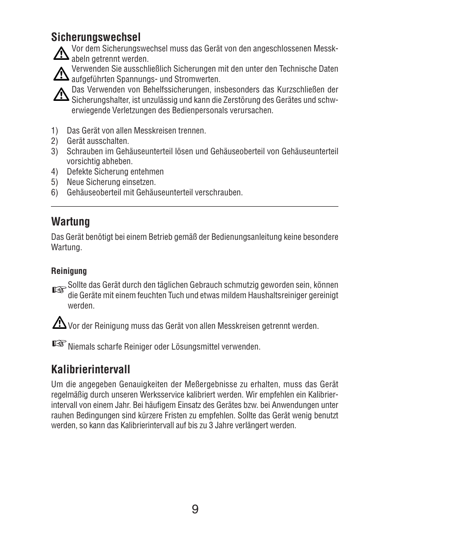 Sicherungswechsel, Wartung, Kalibrierintervall | Amprobe DM7C Digital-Multimeter User Manual | Page 23 / 76