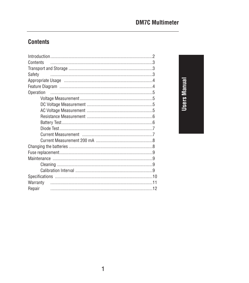 Amprobe DM7C Digital-Multimeter User Manual | Page 3 / 76
