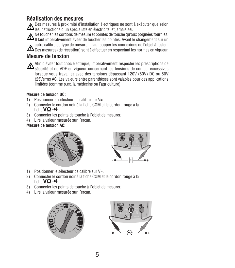 Réalisation des mesures, Mesure de tension | Amprobe DM7C Digital-Multimeter User Manual | Page 31 / 76