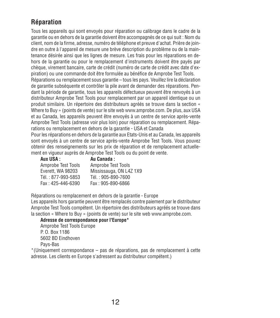 Réparation | Amprobe DM7C Digital-Multimeter User Manual | Page 38 / 76