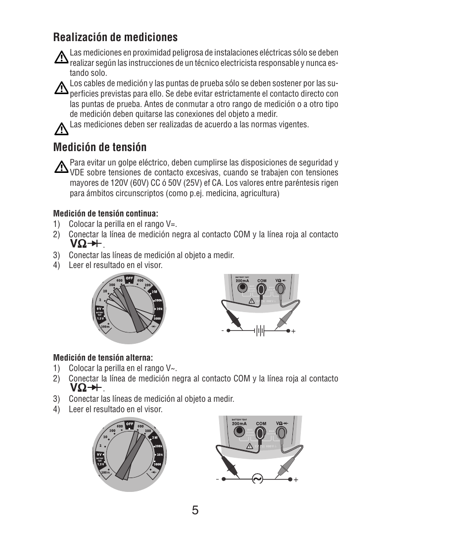 Realización de mediciones, Medición de tensión | Amprobe DM7C Digital-Multimeter User Manual | Page 43 / 76
