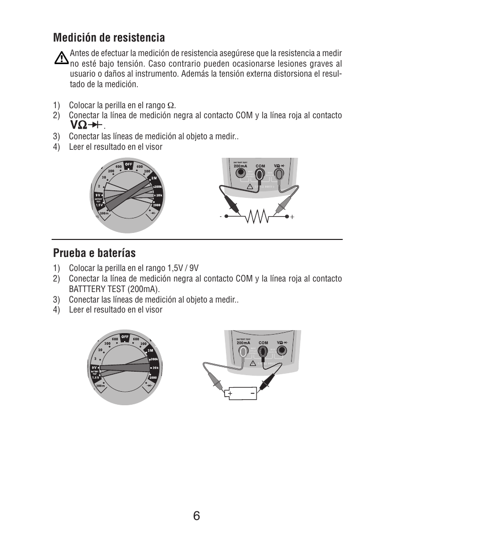 Medición de resistencia, Prueba e baterías | Amprobe DM7C Digital-Multimeter User Manual | Page 44 / 76