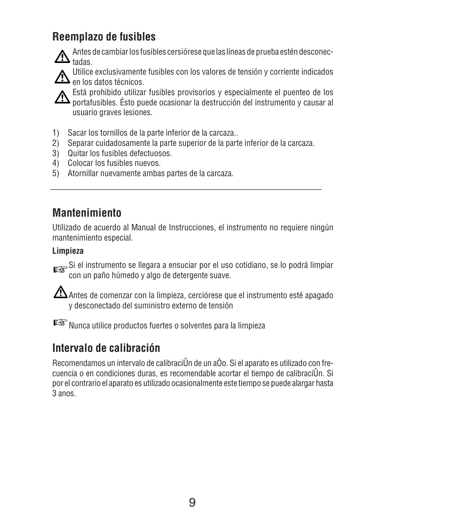 Reemplazo de fusibles, Mantenimiento, Intervalo de calibración | Amprobe DM7C Digital-Multimeter User Manual | Page 47 / 76