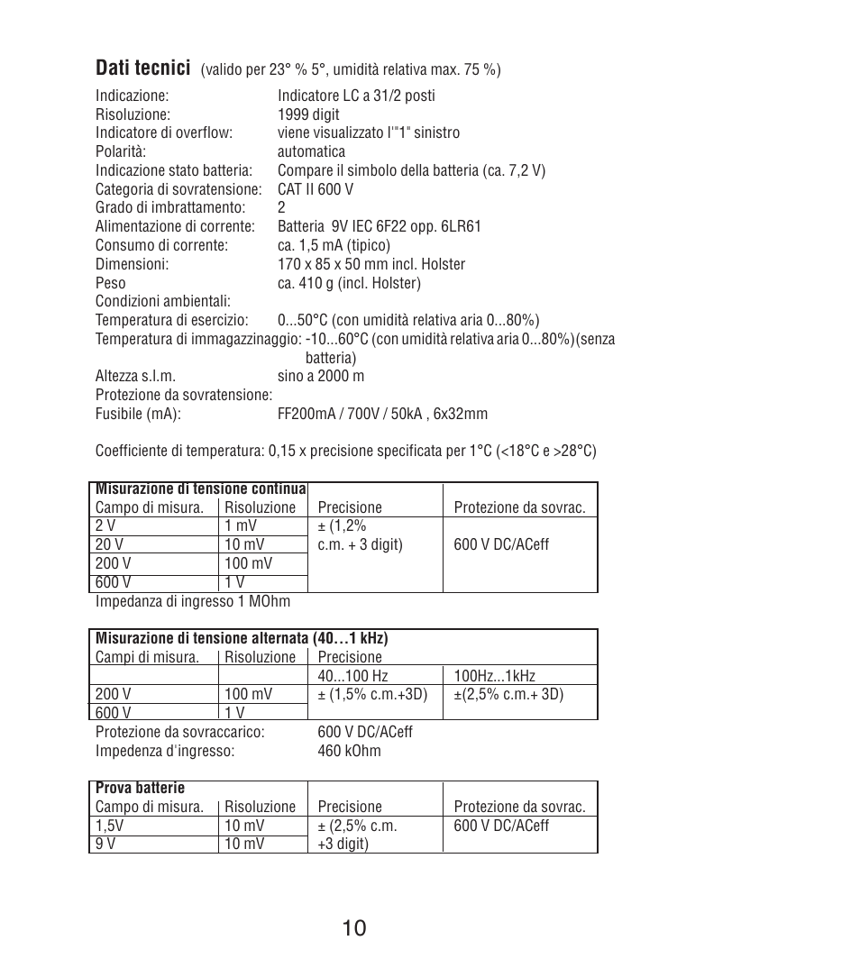 Dati tecnici | Amprobe DM7C Digital-Multimeter User Manual | Page 60 / 76