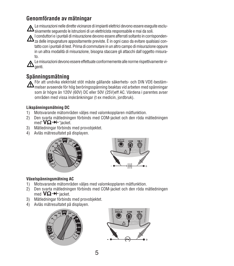 Genomförande av mätningar, Spänningsmätning | Amprobe DM7C Digital-Multimeter User Manual | Page 67 / 76