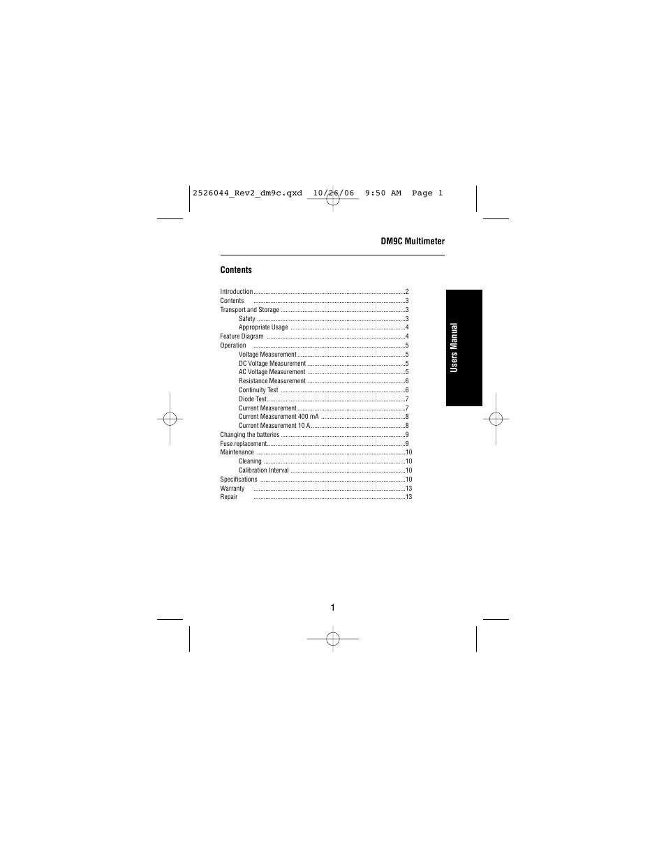 Amprobe DM9C Digital-Multimeter User Manual | Page 3 / 88